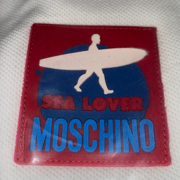 Moschino Swim White Polo w Sea Lover & Surfboard Moschino Patch NWT XXL - Picture 4 of 12